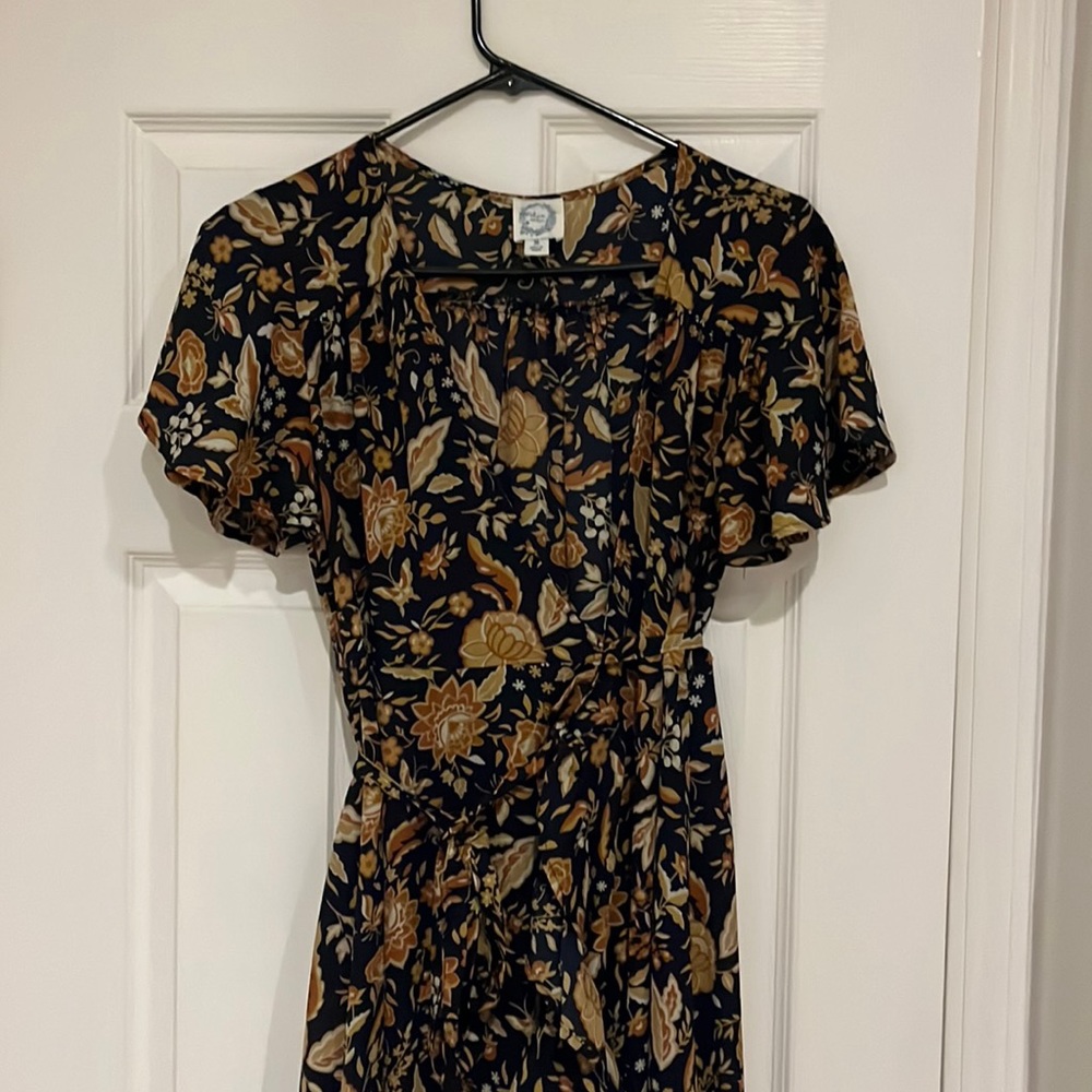 Navy Blue Floral Wrap Dress